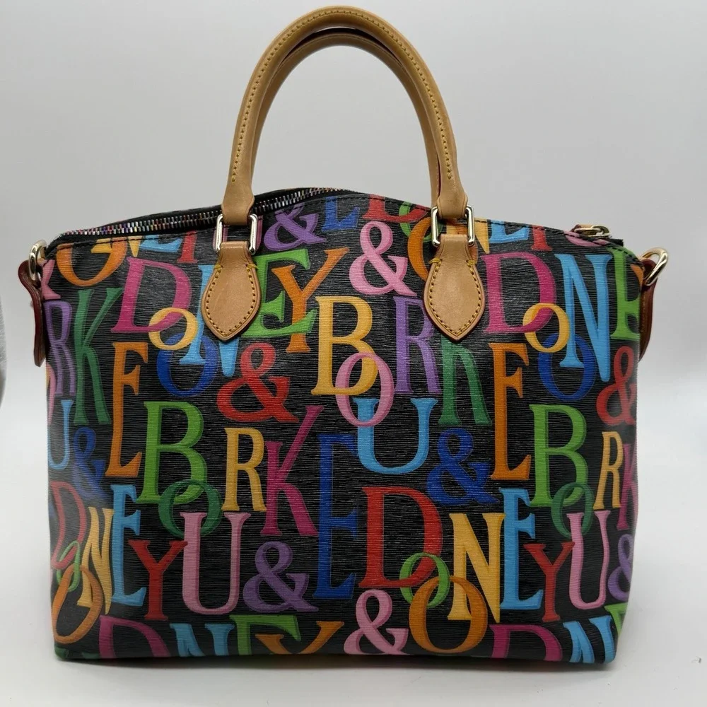 Dooney & Bourke Retro‎ Grafica Satchel Purse Bag Rainbow Zipper Black Dust Bag